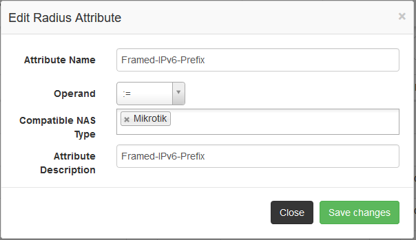 edit radius attribute ipv6