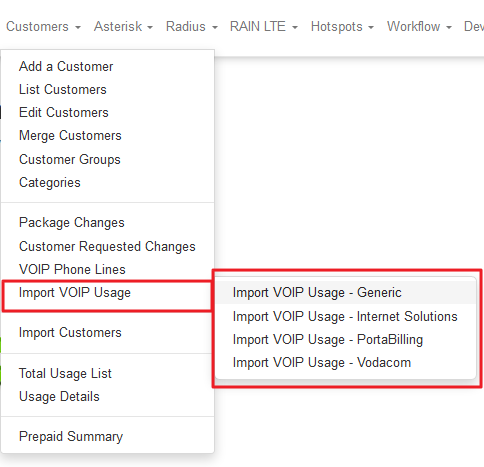 import voip usage menu